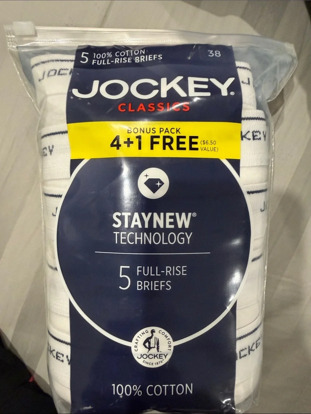 Jockey White Briefs with Navy Waistband Accent - Classics 38